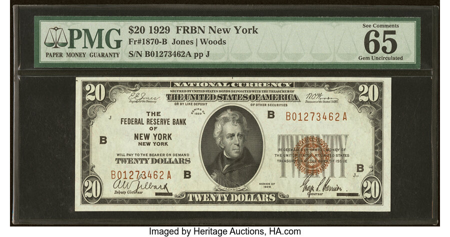 image for: Fr. 1870-B $20 1929 Federal Reserve Bank Note. PMG Gem Uncirculated 65 EPQ....
