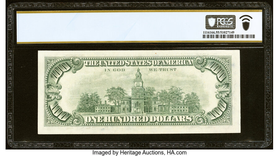 image for: Fr. 2168-J $100 1977 Federal Reserve Note. PCGS Banknote About Unc 55....