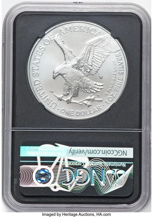 image for: 2021-W $1 Silver Eagle, Type Two, Burnished, First Day of Issue, MS70 NGC. Hand-signed, Michael Gaudioso....