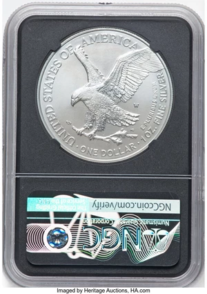 image for: 2021-W $1 Silver Eagle, Type Two, Burnished, First Day of Issue, MS70 NGC. Hand-signed, Michael Gaudioso....