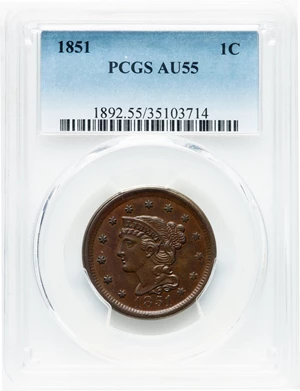 image for: 1851 1C N-18, R.1, AU55 PCGS. Mintage 9,889,707....