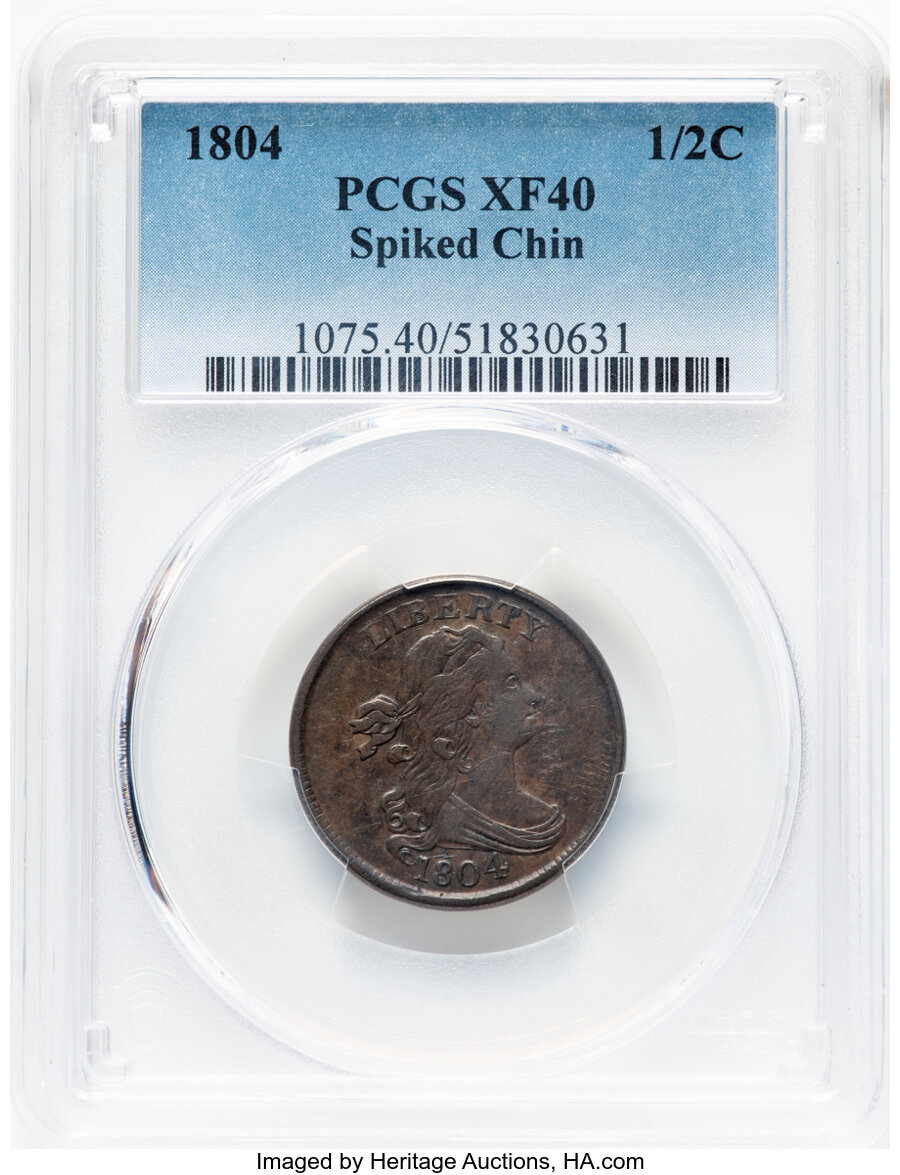 image for: 1804 1/2 C Spiked Chin, C-6, B-6, R.2, XF40 PCGS....