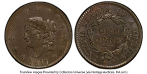 image for: 1817 1C 13 Stars, N-14, R.1, MS63 Brown PCGS. PCGS Population: (9/2 and 0/0+). Mintage 3,948,400....
