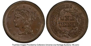 image for: 1854 1C N-29, R.3, MS65 Brown PCGS. PCGS Population: (2/1 and 0/0+). Mintage 4,236,156....