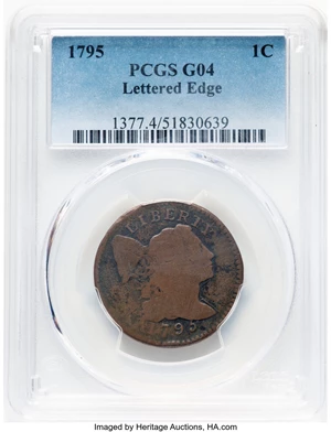 image for: 1795 1C Lettered Edge, S-75, B-3, R.3, Good 4 PCGS. Mintage 37,000....
