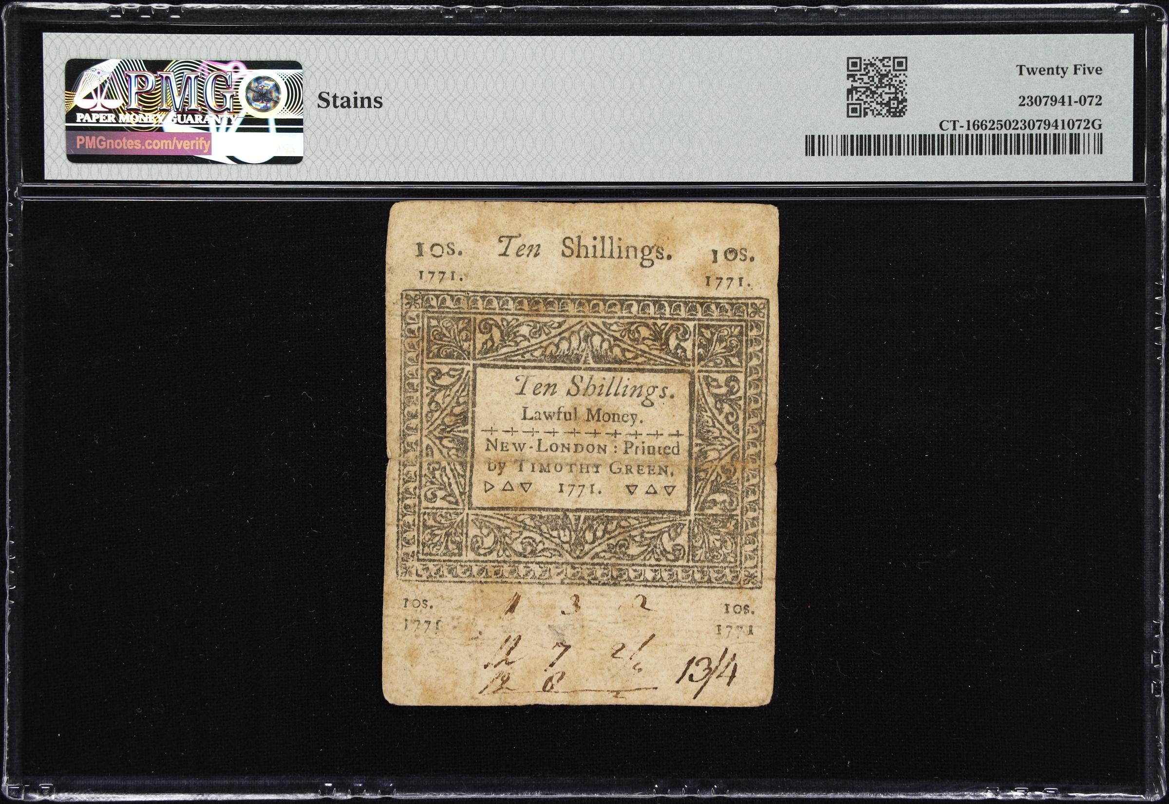 image for: CT-166. Connecticut. October 10, 1771. 10 Shillings. PMG Very Fine 25.