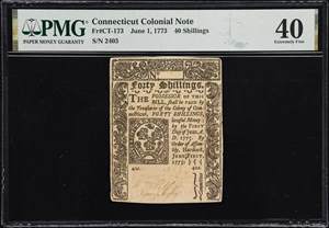 image for: CT-173. Connecticut. June 1, 1773. 40 Shillings. PMG Extremely Fine 40.