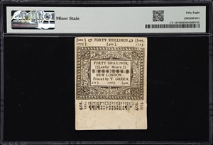 image for: CT-187. Connecticut. June 1, 1775. 40 Shillings. PMG Choice About Uncirculated 58.