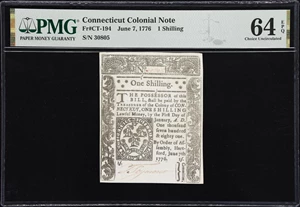 image for: CT-194. Connecticut. June 7, 1776. 1 Shilling. PMG Choice Uncirculated 64 EPQ.