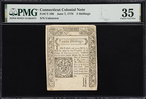 image for: CT-198. Connecticut. June 7, 1776. 3 Shillings. PMG Choice Very Fine 35.