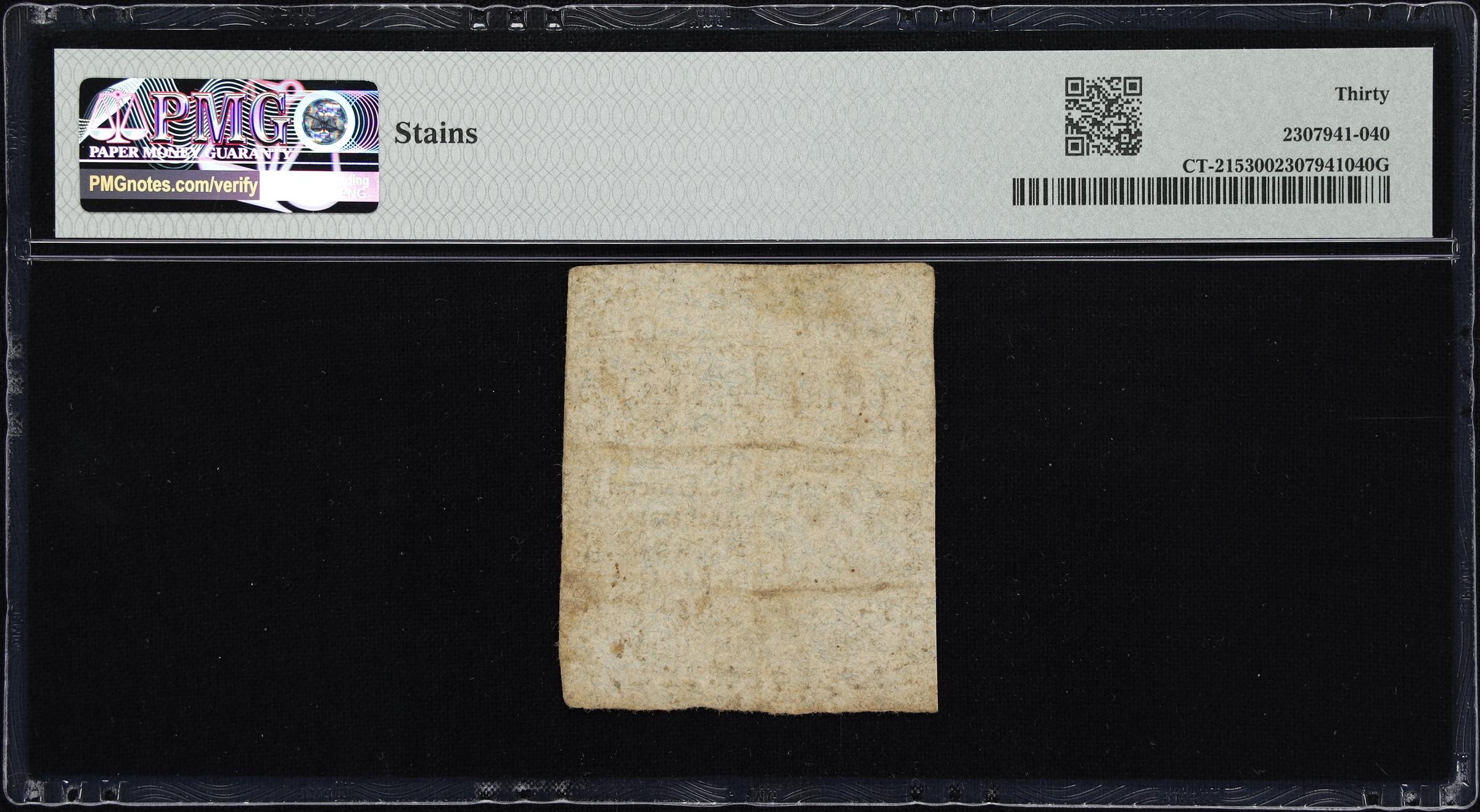 image for: CT-215. Connecticut. October 11, 1777. 3 Pence. PMG Very Fine 30.