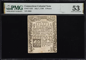image for: CT-233. Connecticut. July 1, 1780. 9 Pence. PMG About Uncirculated 53.