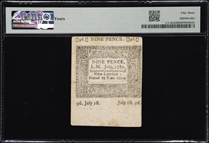 image for: CT-233. Connecticut. July 1, 1780. 9 Pence. PMG About Uncirculated 53.
