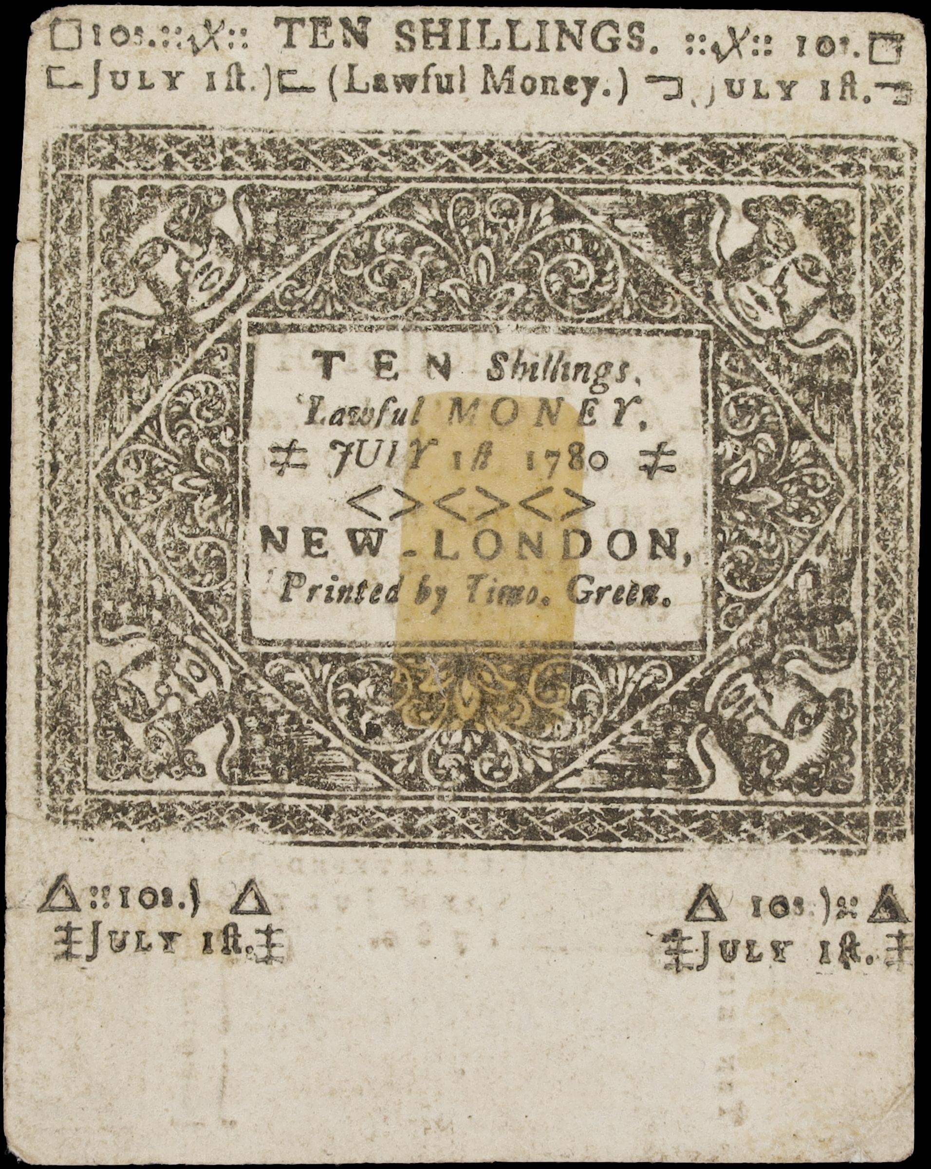 image for: CT-238. Connecticut. July 1, 1780. 10 Shillings. About Uncirculated.