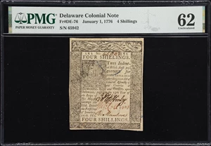 image for: DE-76. Delaware. January 1, 1776. 4 Shillings. PMG Uncirculated 62.