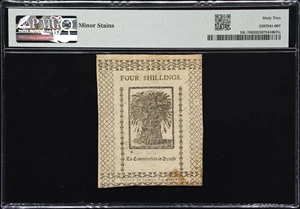 image for: DE-76. Delaware. January 1, 1776. 4 Shillings. PMG Uncirculated 62.