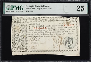 image for: GA-124. Georgia. May 4, 1778. $40. PMG Very Fine 25.