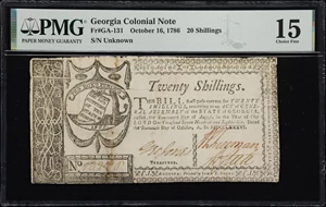 image for: GA-131. Georgia. October 16, 1786. 20 Shillings. PMG Choice Fine 15.