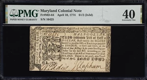 image for: MD-64. Maryland. April 10, 1774. $1/2. PMG Extremely Fine 40.