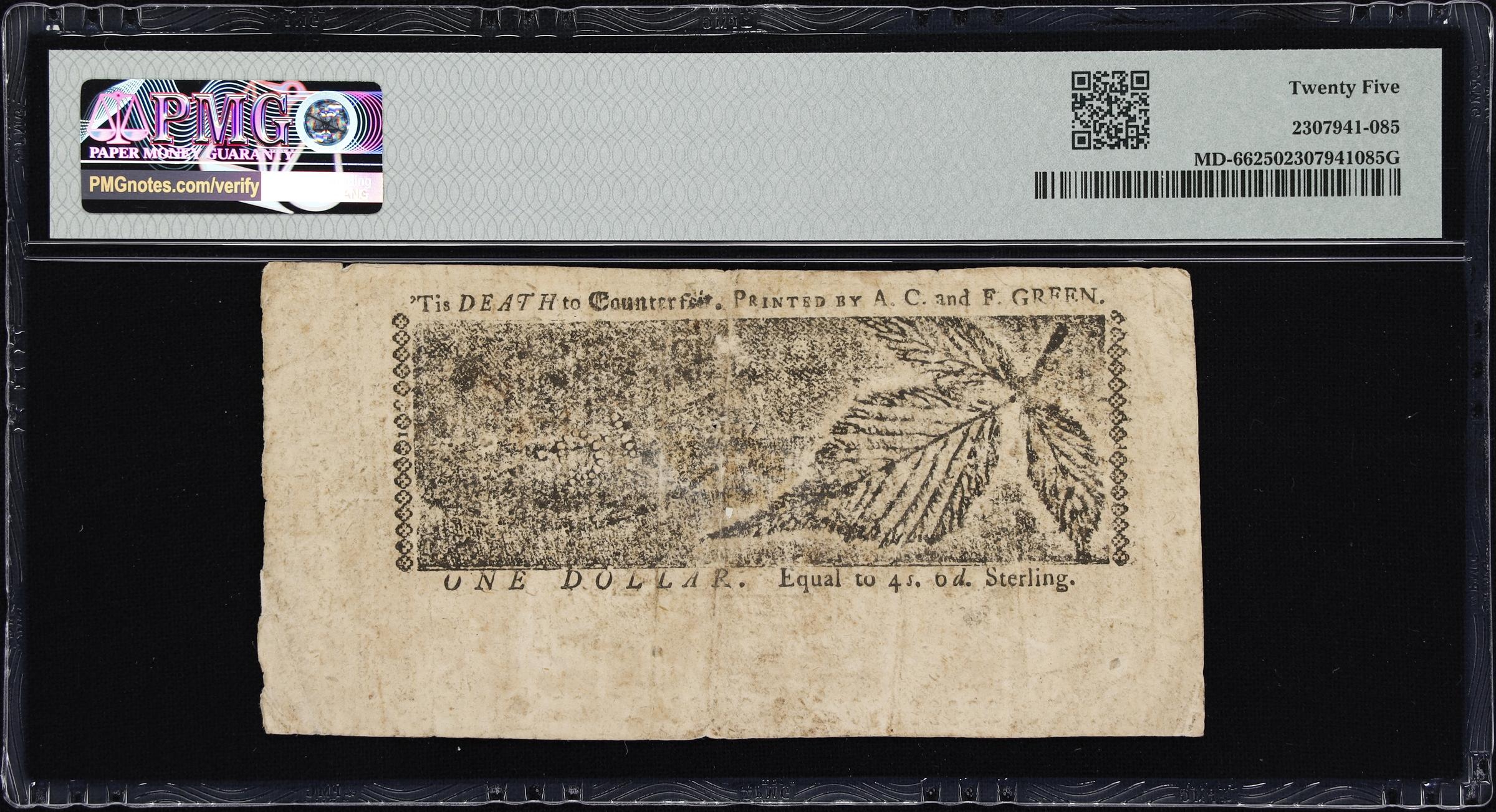 image for: MD-66. Maryland. April 10, 1774. $1. PMG Very Fine 25.