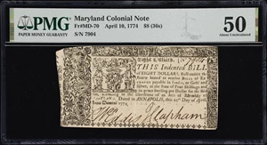 image for: MD-70. Maryland. April 10, 1774. $8. PMG About Uncirculated 50.