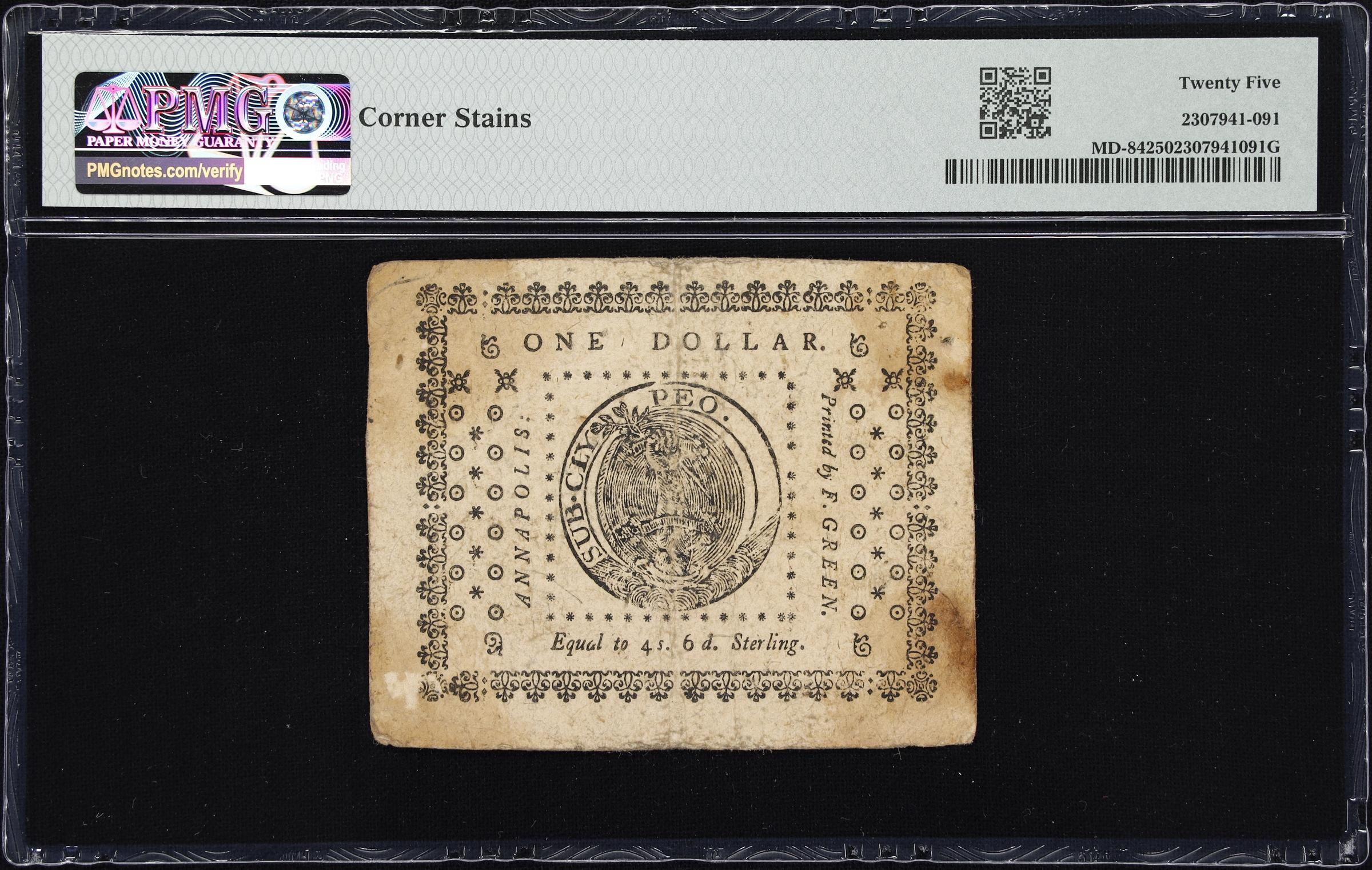 image for: MD-84. Maryland. December 7, 1775. $1. PMG Very Fine 25.