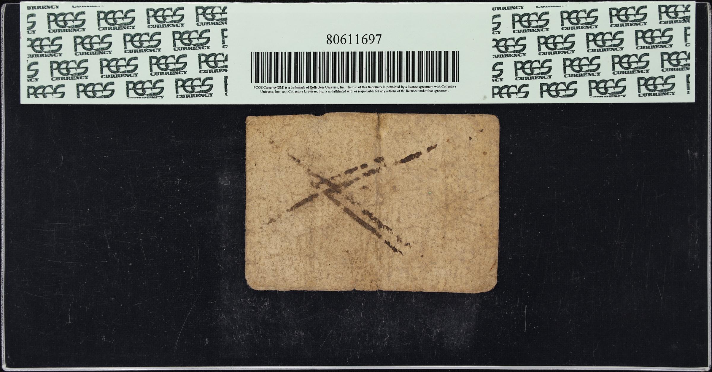 image for: MA-204. Massachusetts. June 18, 1776. 5 Shillings. PCGS Currency Fine 15 Apparent. Pen Cancelled, Small Edge Split at Top Center. Contemporary Counterfeit.