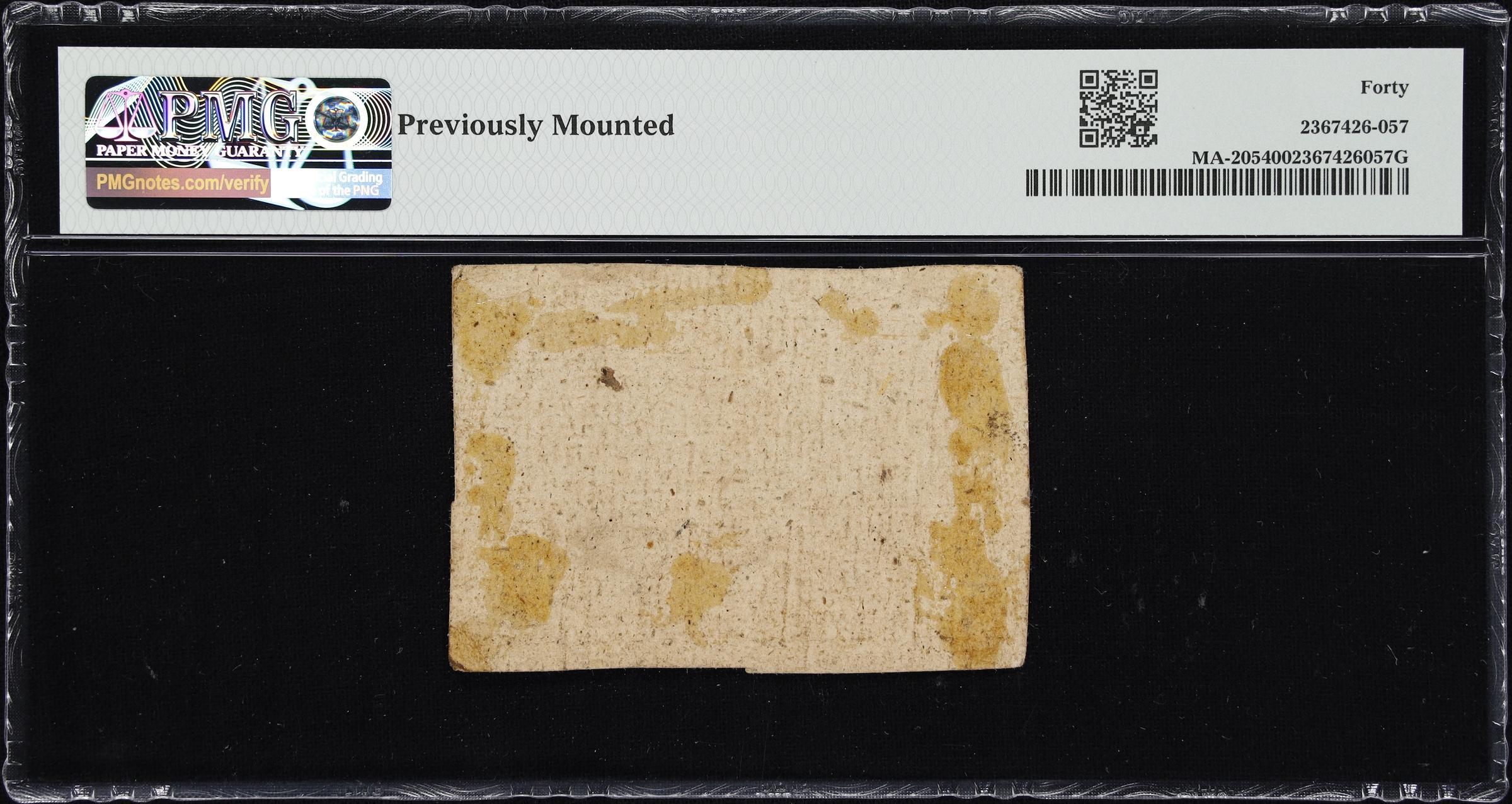 image for: MA-205. Massachusetts. June 18, 1776. 5 Shillings, 4 Pence. PMG Extremely Fine 40.