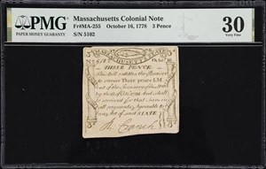 image for: MA-255. Massachusetts. October 16, 1778. 3 Pence. PMG Very Fine 30.