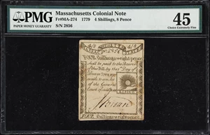 image for: MA-274. Massachusetts. 1779. 4 Shillings, 8 Pence. PMG Choice Extremely Fine 45.