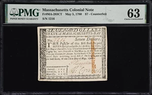 image for: MA-283CT. Massachusetts. May 5, 1780. $7. PMG Choice Uncirculated 63. Counterfeit.