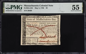 image for: MA-284. Massachusetts. May 5, 1780. $8. PMG About Uncirculated 55.