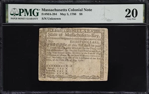 image for: MA-284. Massachusetts. May 5, 1780. $8. PMG Very Fine 20.