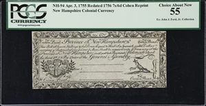 image for: NH-94. New Hampshire. April 3, 1755 (Redated 1756). 7 Shillings, 6 Pence. PCGS Currency Choice About New 55. Cohen Reprint.