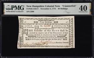 image for: NH-152CT. New Hampshire. November 3, 1775. 40 Shillings. PMG Extremely Fine 40. Contemporary Counterfeit.