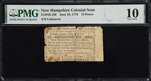image for: NH-166. New Hampshire. June 28, 1776. 15 Pence. PMG Very Good 10.