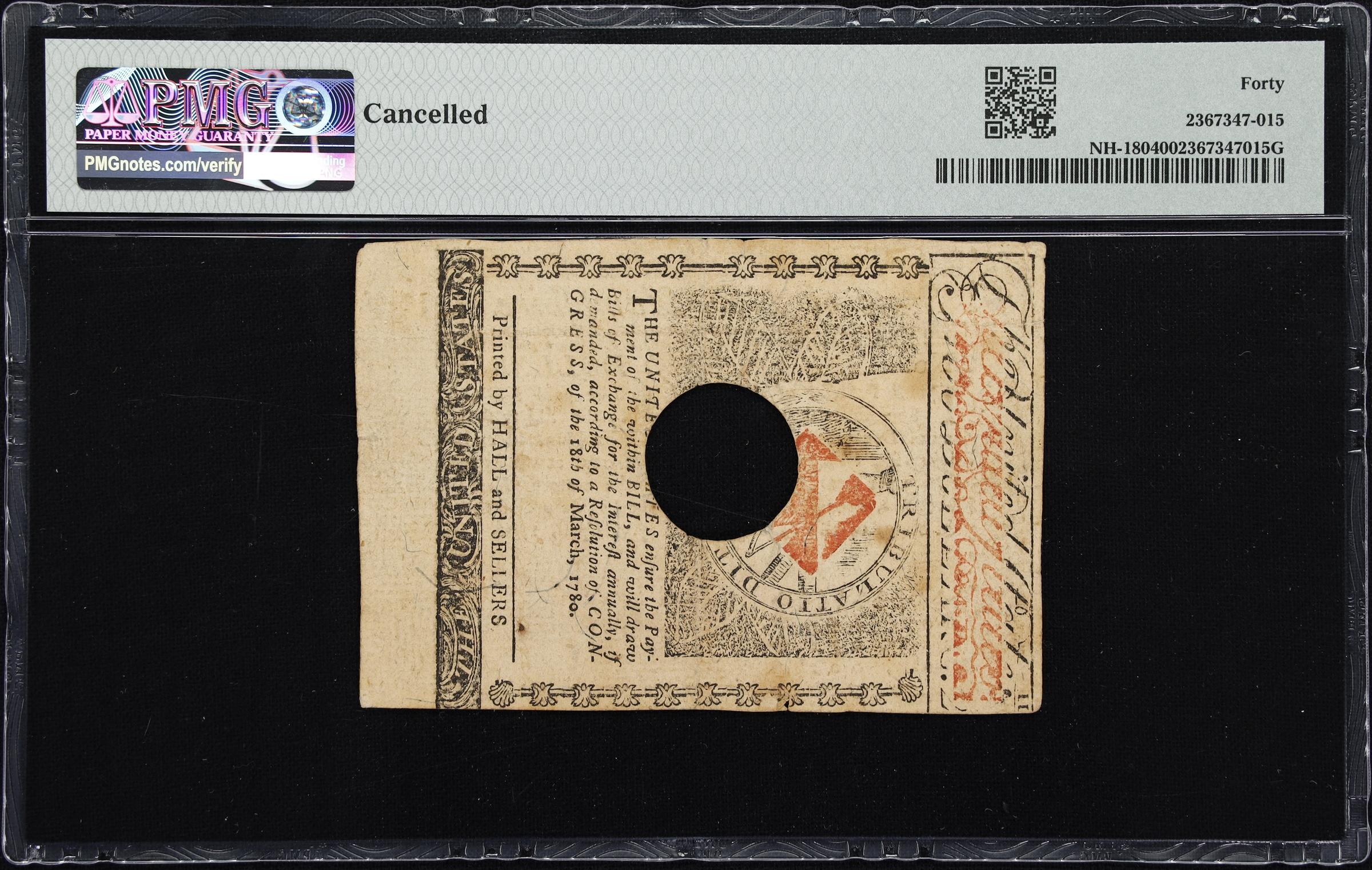 image for: NH-180. New Hampshire. April 29, 1780. $2. PMG Extremely Fine 40.