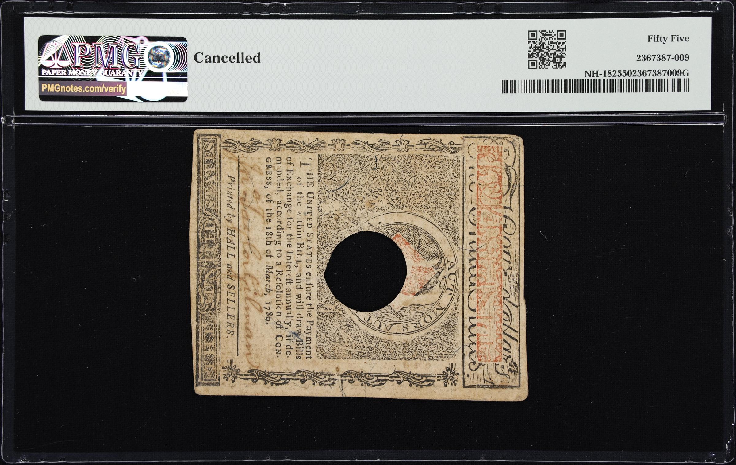 image for: NH-182. New Hampshire. April 29, 1780. $4. PMG About Uncirculated 55.