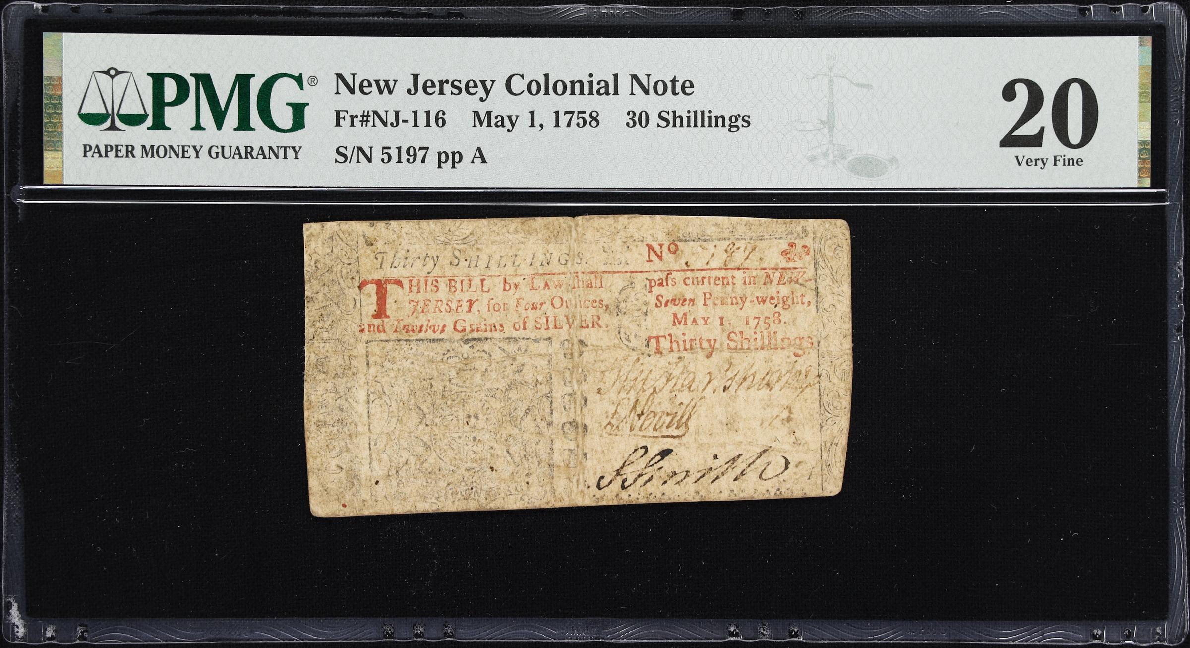 image for: NJ-116. New Jersey. May 1, 1758. 30 Shillings. PMG Very Fine 20.