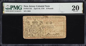 image for: NJ-132. New Jersey. April 10, 1759. 6 Pounds. PMG Very Fine 20.