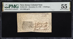 image for: NJ-154. New Jersey. December 31, 1763. 3 Shillings. PMG About Uncirculated 55.