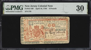 image for: NJ-169. New Jersey. April 16, 1764. 6 Pounds. PMG Very Fine 30.