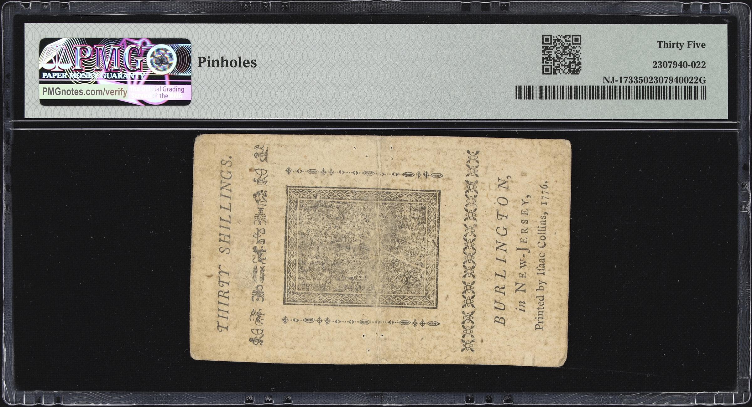 image for: NJ-173. New Jersey. February 20, 1776. 30 Shillings. PMG Choice Very Fine 35.