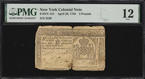 image for: NY-151. New York. April 20, 1756. 5 Pounds. PMG Fine 12.