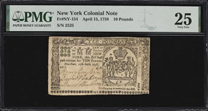 image for: NY-154. New York. April 15, 1758. 10 Pounds. PMG Very Fine 25.