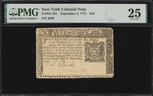 image for: NY-181. New York. September 2, 1775. $10. PMG Very Fine 25.