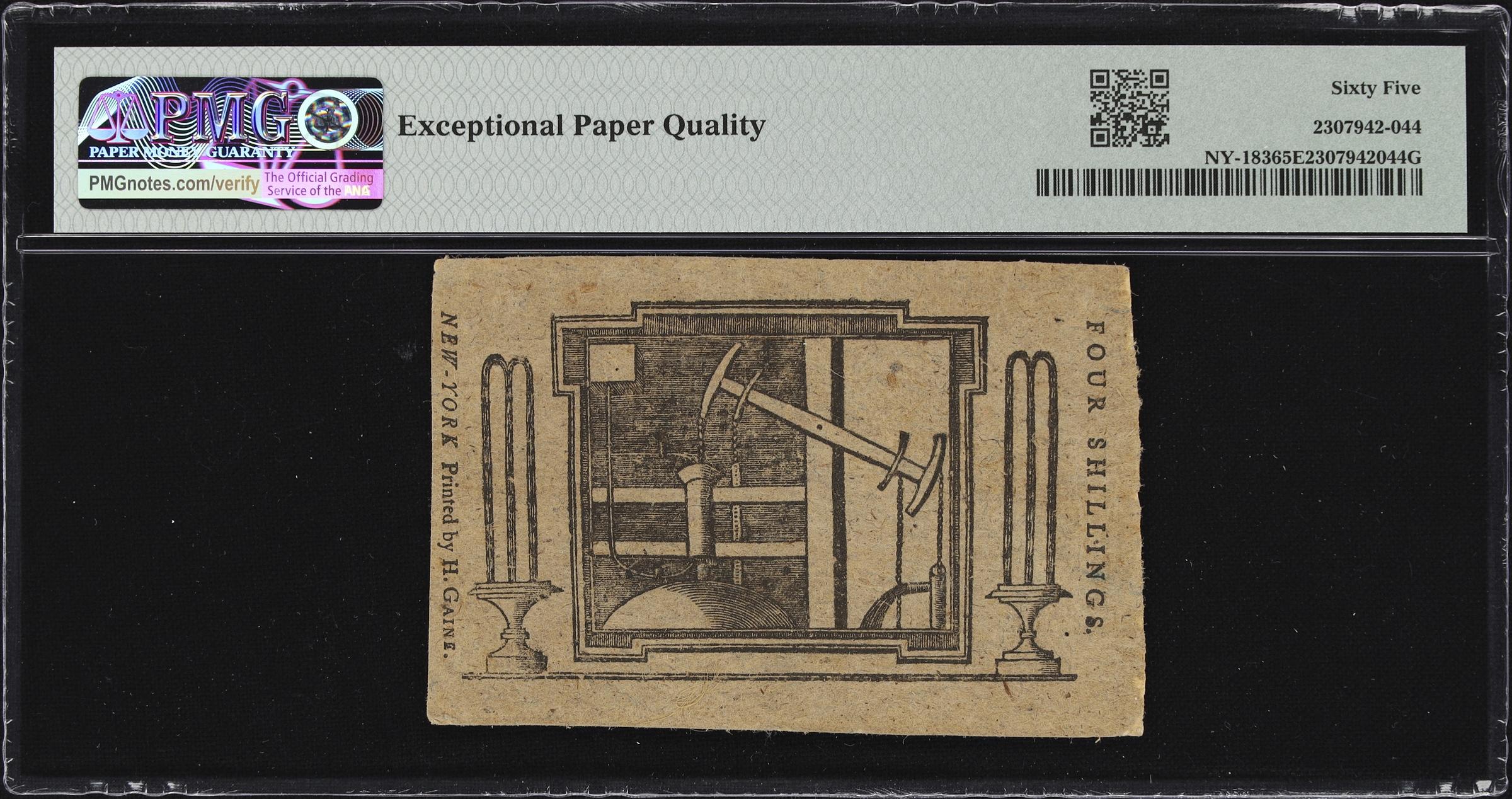 image for: NY-183. New York. January 6, 1776. 4 Shillings. PMG Gem Uncirculated 65 EPQ.