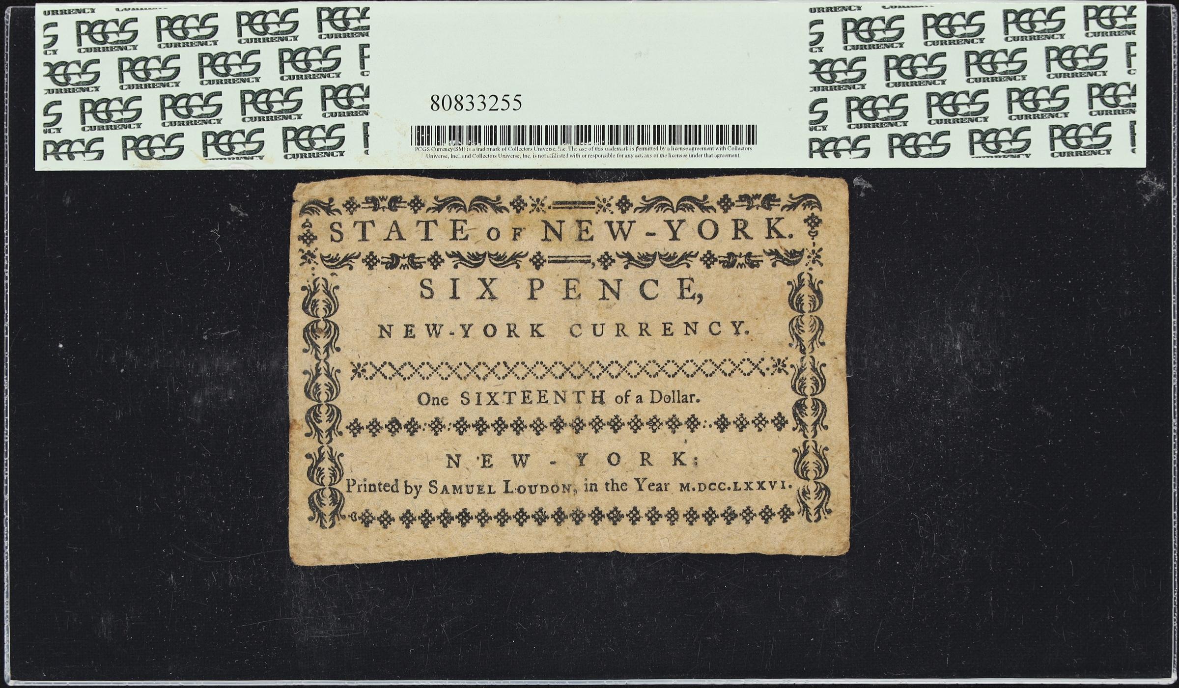 image for: NY-198. New York. August 13, 1776. $1/16. PCGS Currency Very Fine 30.