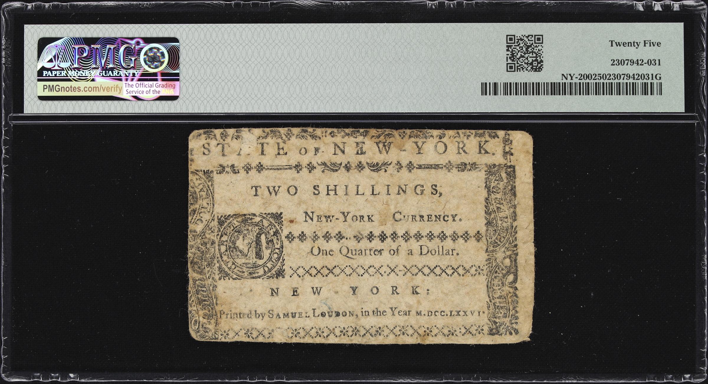 image for: NY-200. New York. August 13, 1776. $1/4. PMG Very Fine 25.