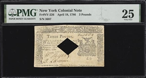 image for: NY-226. New York. April 18, 1786. 3 Pounds. PMG Very Fine 25.